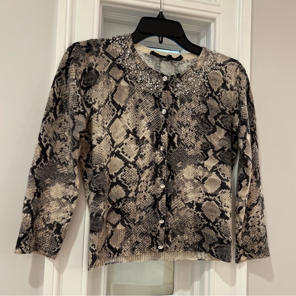 ROBERT RODRIGUEZ Grey Ivory/ Ivory Cashmere Bead / Python Sweater Cardigan - Picture 7 of 12